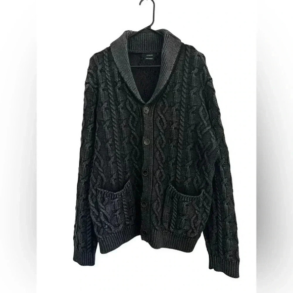 KINROSS STONEWASHED ZIP FRONT CARDIGAN CHUNKY CABLE GRANDPA